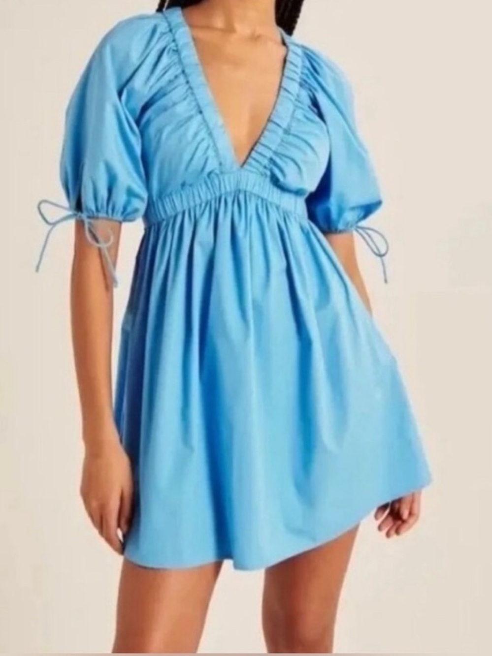 Abercrombie & Fitch WHITE V-Neck Puff Sleeve Mini Dress